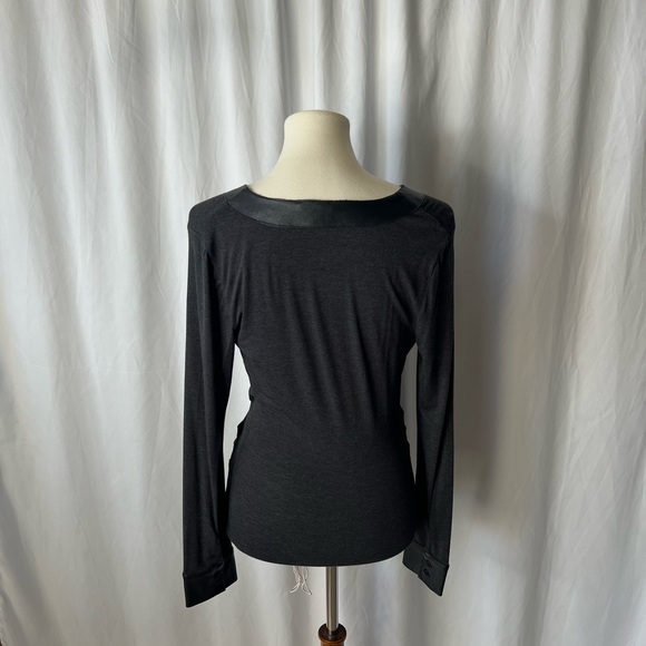 Venus Black V-neck Long Sleeve Top with Shiny Faux Leather Trim - Medium - Picture 3 of 8